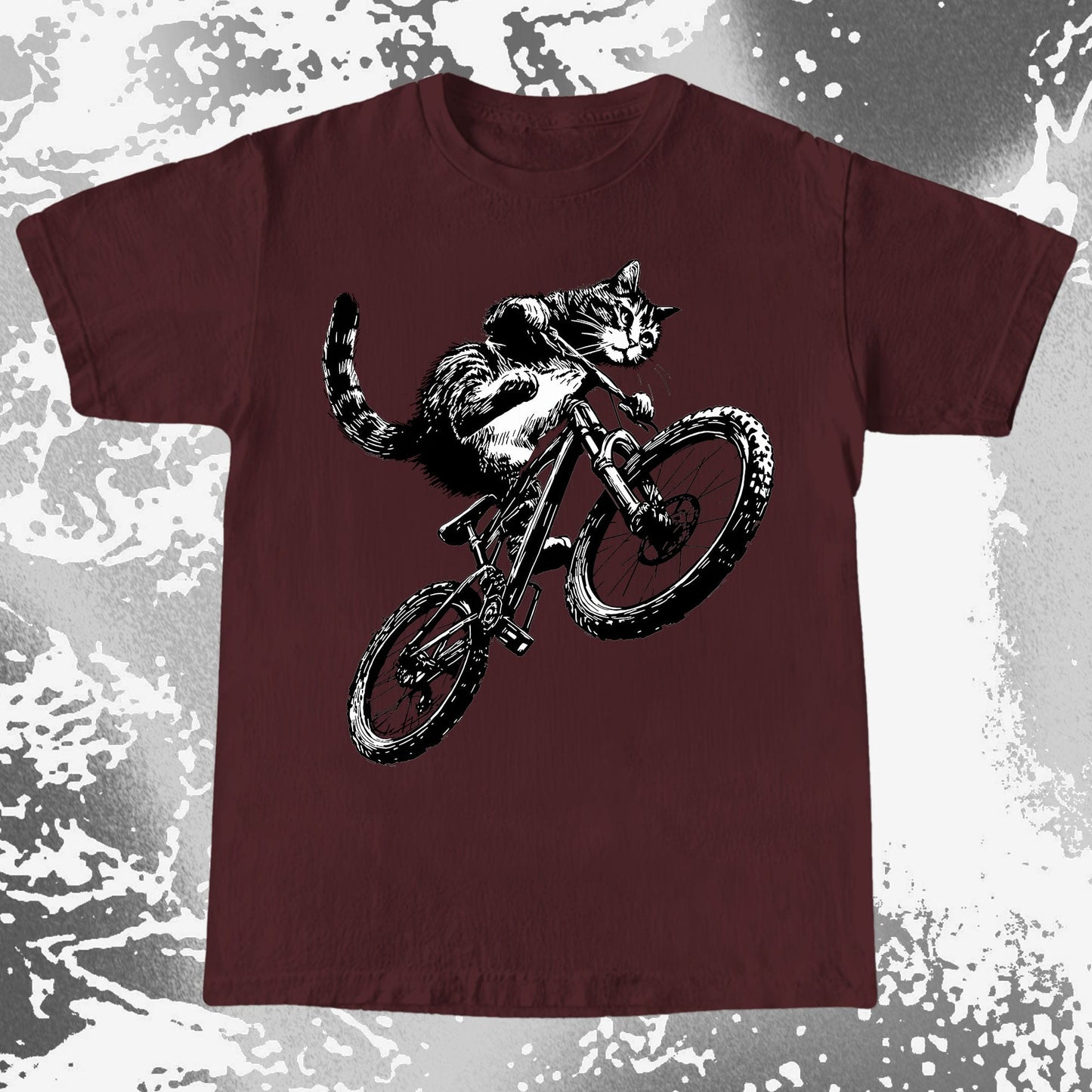 Mountain Bike Cat Shirt, Feral Motion Line Art Aesthetic