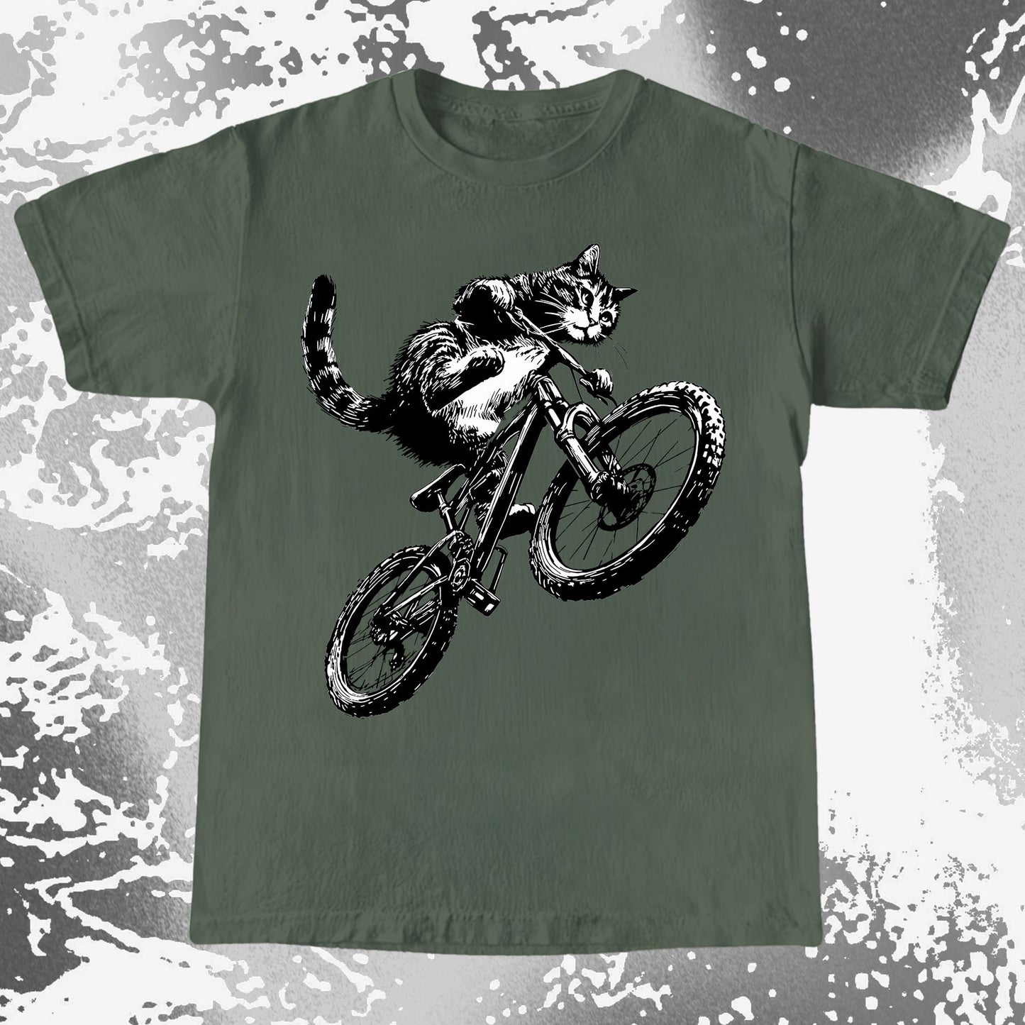 Mountain Bike Cat Shirt, Feral Motion Line Art Aesthetic