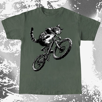 Mountain Bike Cat Shirt, Feral Motion Line Art Aesthetic