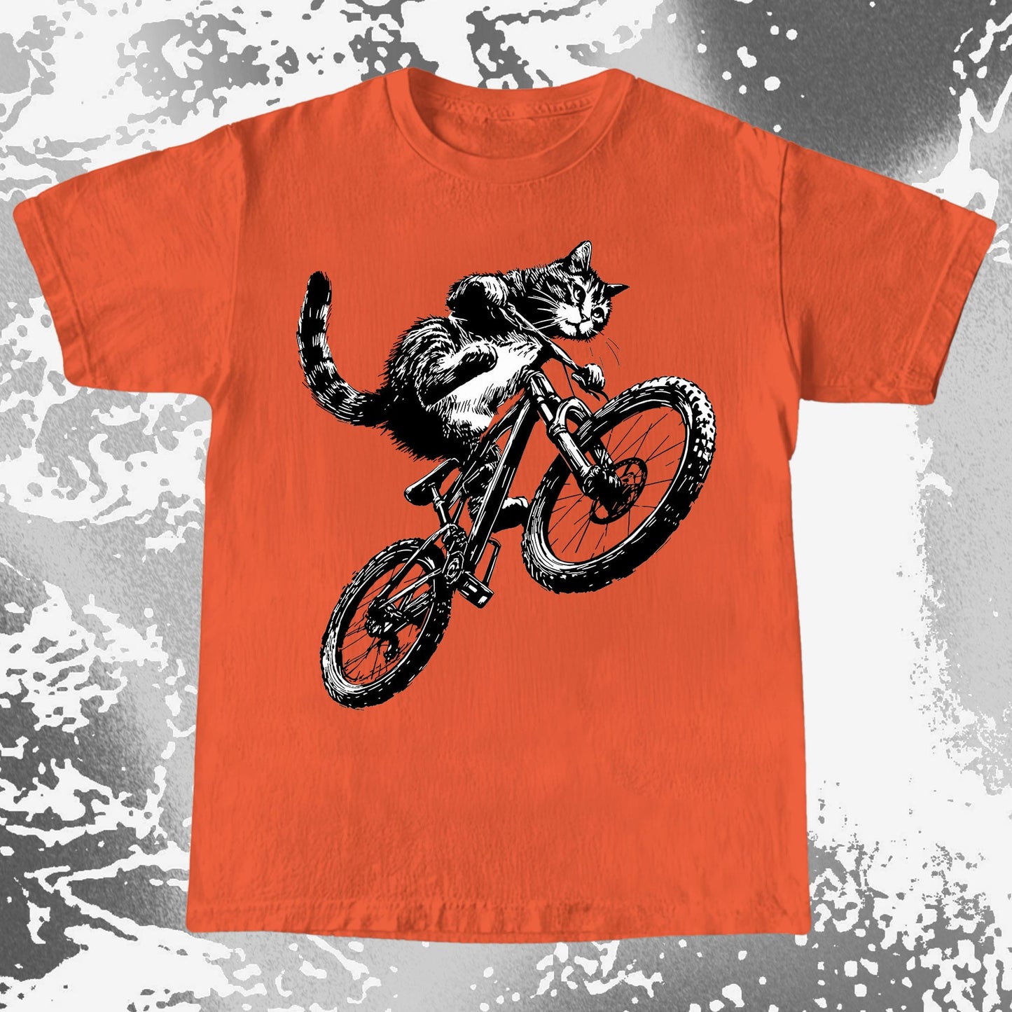 Mountain Bike Cat Shirt, Feral Motion Line Art Aesthetic
