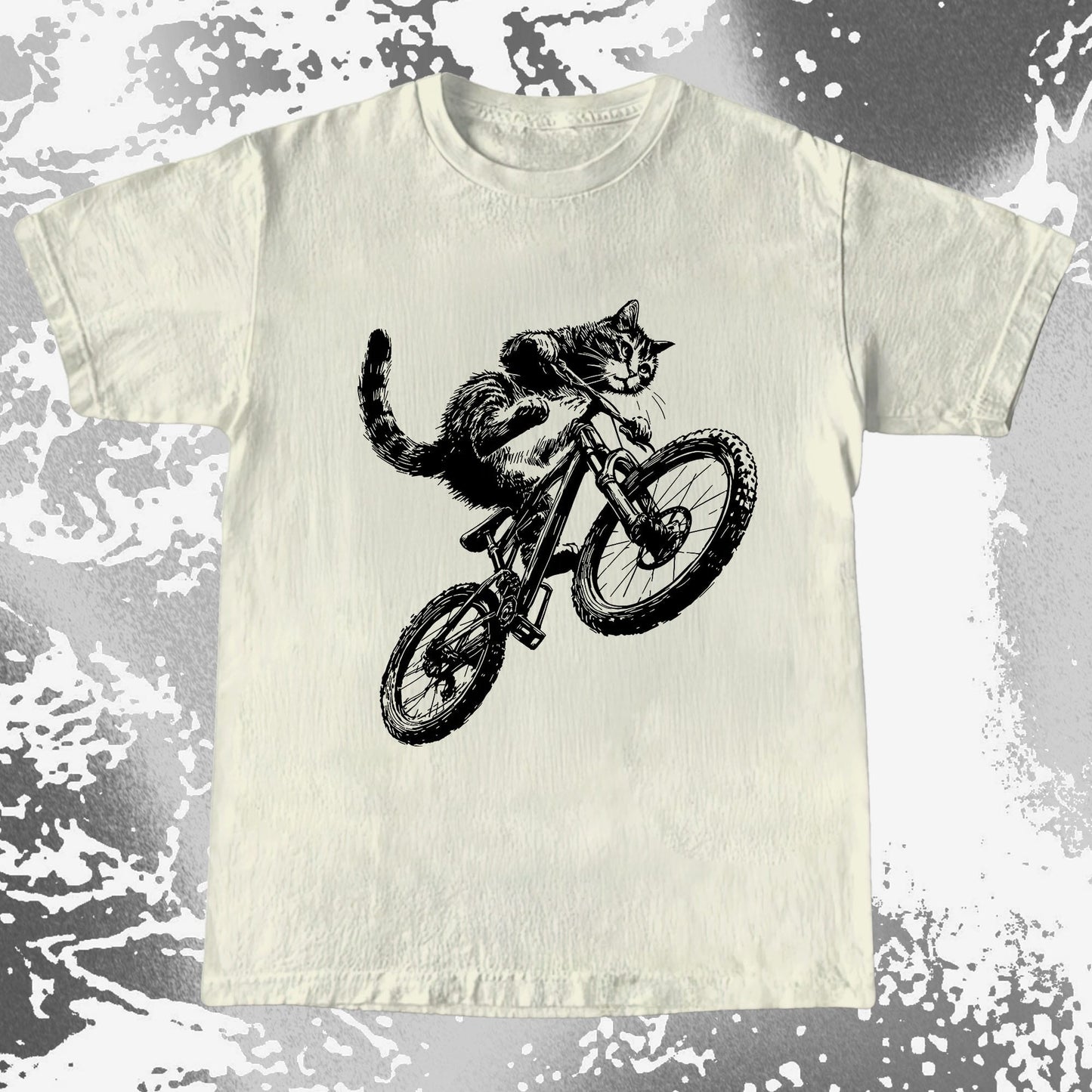 Mountain Bike Cat Shirt, Feral Motion Line Art Aesthetic