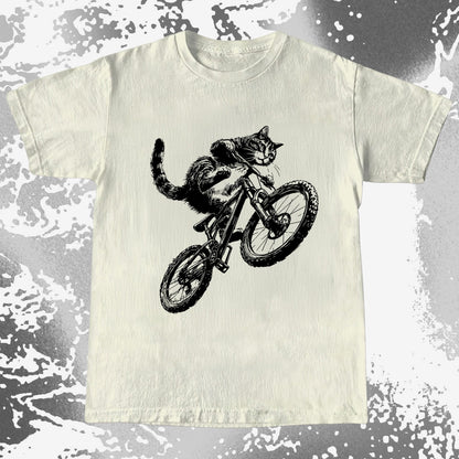 Mountain Bike Cat Shirt, Feral Motion Line Art Aesthetic