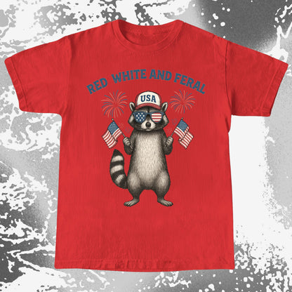 Red White And Feral Raccoon USA Shirt