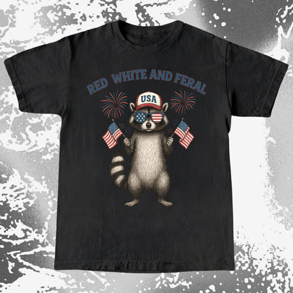 Red White And Feral Raccoon USA Shirt