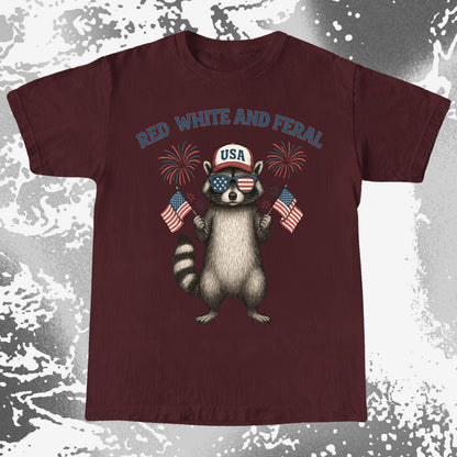 Red White And Feral Raccoon USA Shirt