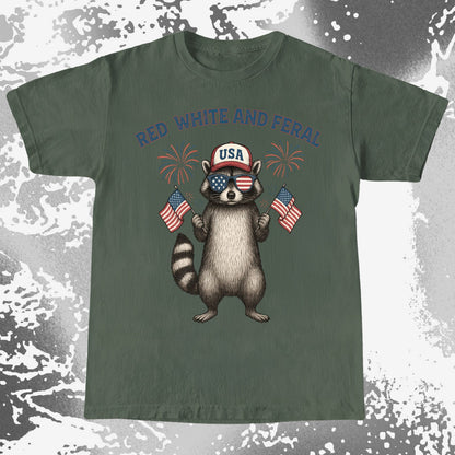 Red White And Feral Raccoon USA Shirt