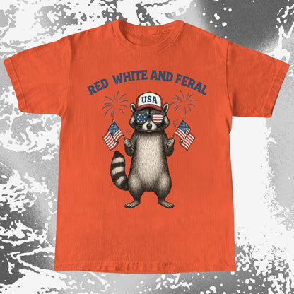 Red White And Feral Raccoon USA Shirt