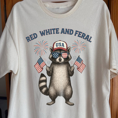 Red White And Feral Raccoon USA Shirt