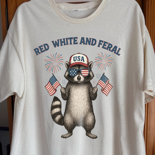 Red White And Feral Raccoon USA Shirt