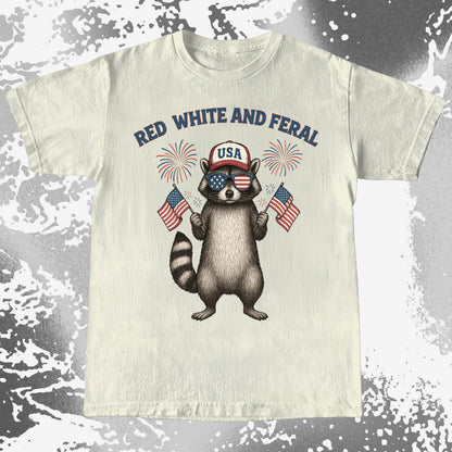 Red White And Feral Raccoon USA Shirt