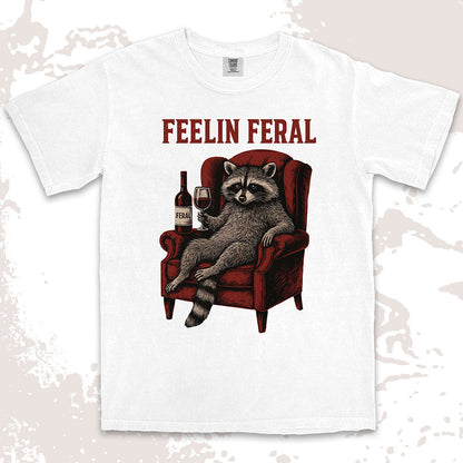 feelin feral raccoon wine funny shirt vintage meme tee