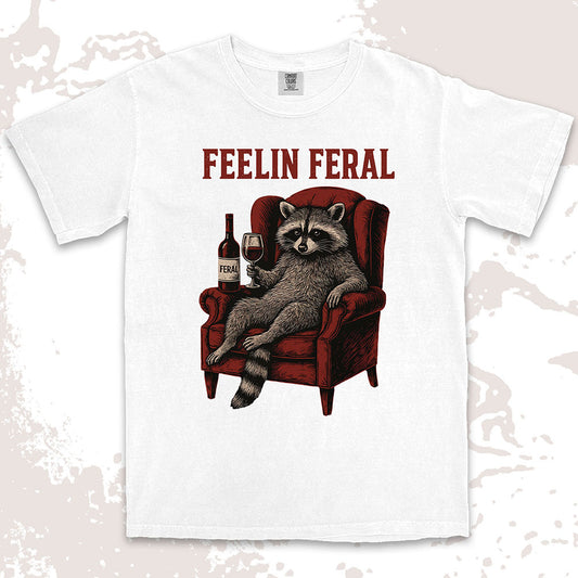 feelin feral raccoon wine funny shirt vintage meme tee