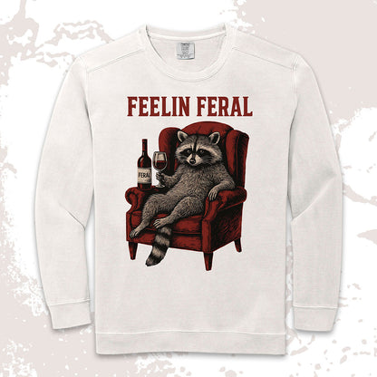 feelin feral raccoon wine funny shirt vintage meme tee