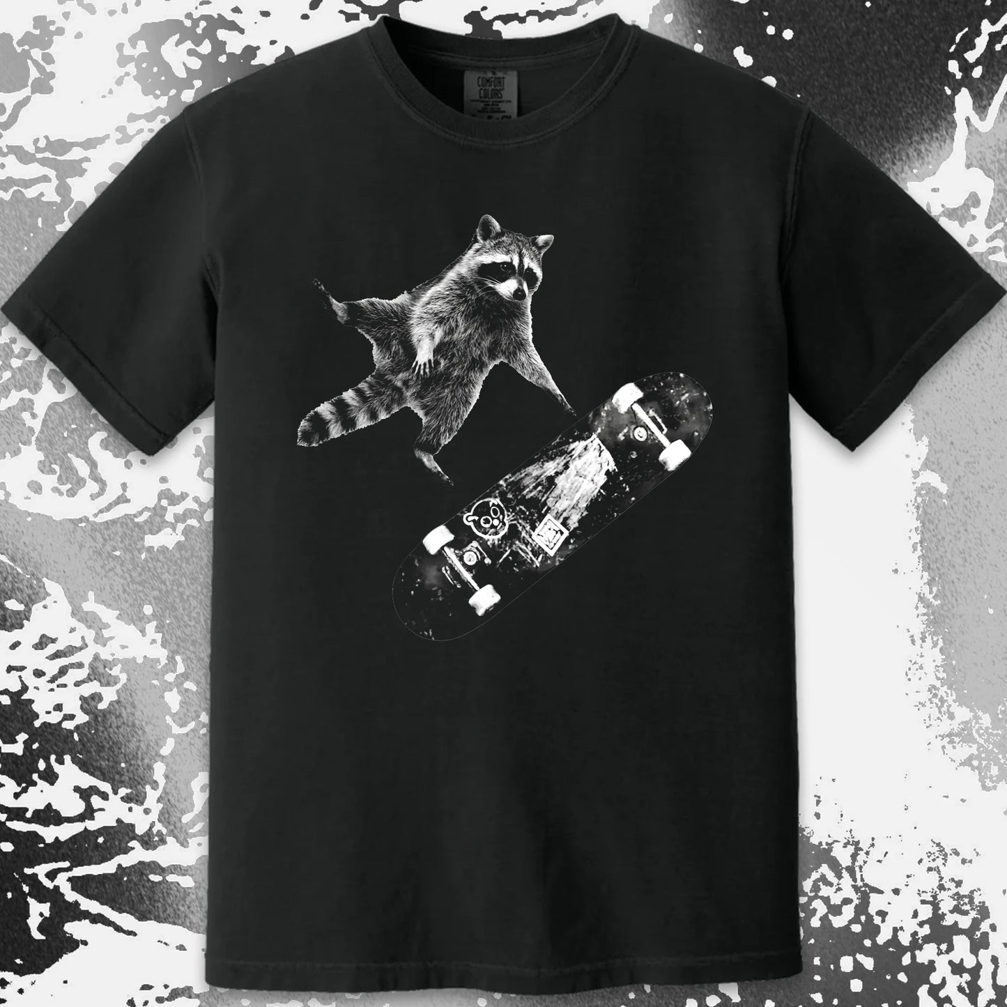 Skateboarding Raccoon Shirt – Mid Air Chaos Tee