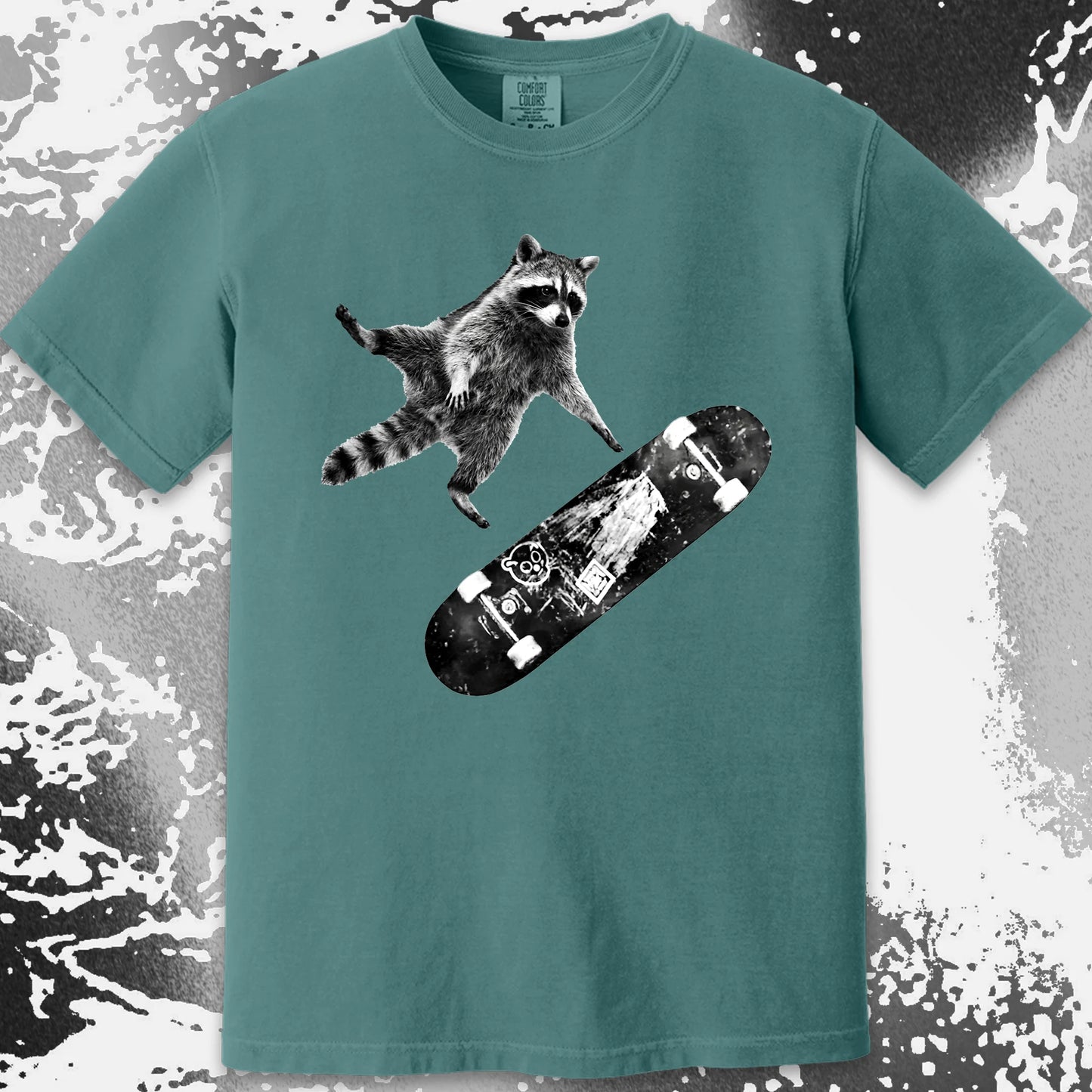 Skateboarding Raccoon Shirt – Mid Air Chaos Tee