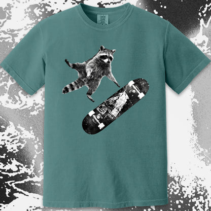 Skateboarding Raccoon Shirt – Mid Air Chaos Tee