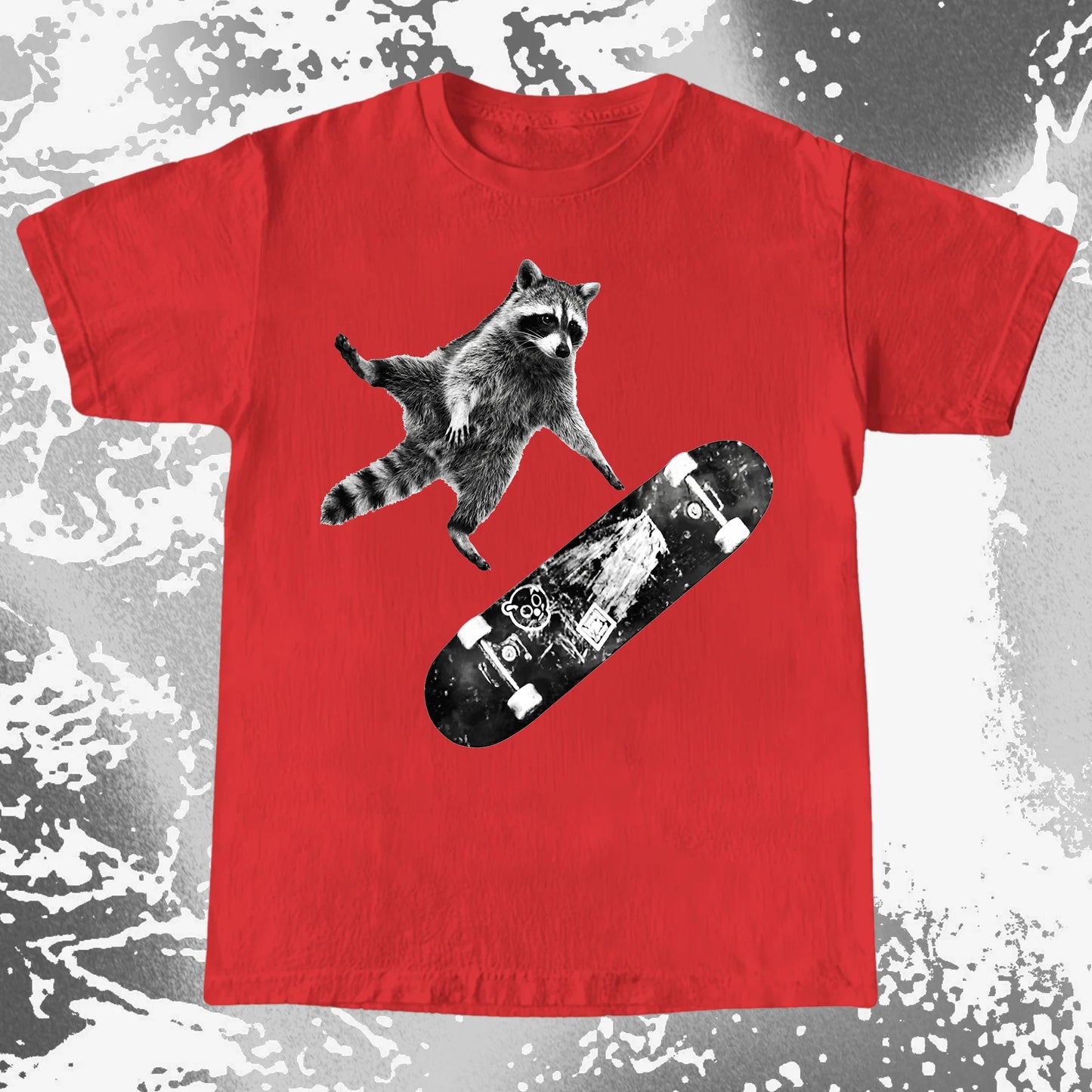 Skateboarding Raccoon Shirt – Mid Air Chaos Tee