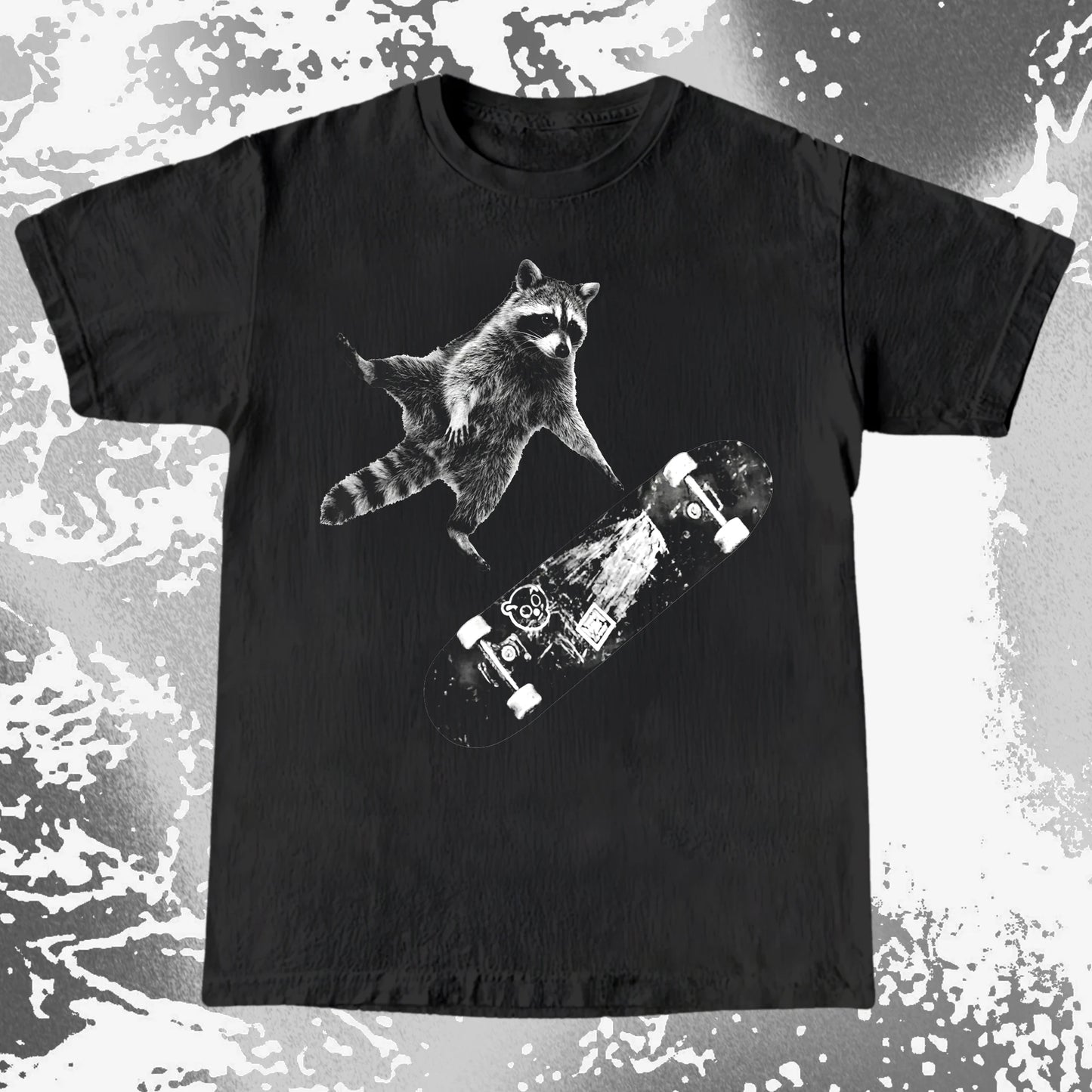 Skateboarding Raccoon Shirt – Mid Air Chaos Tee
