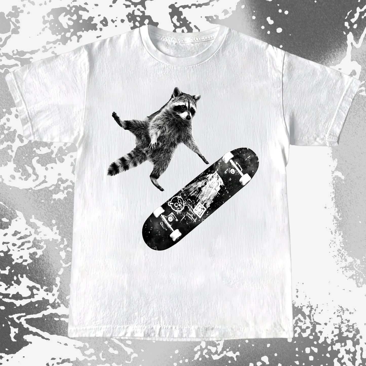 Skateboarding Raccoon Shirt – Mid Air Chaos Tee