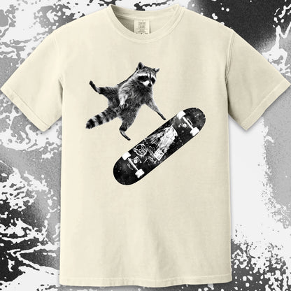 Skateboarding Raccoon Shirt – Mid Air Chaos Tee