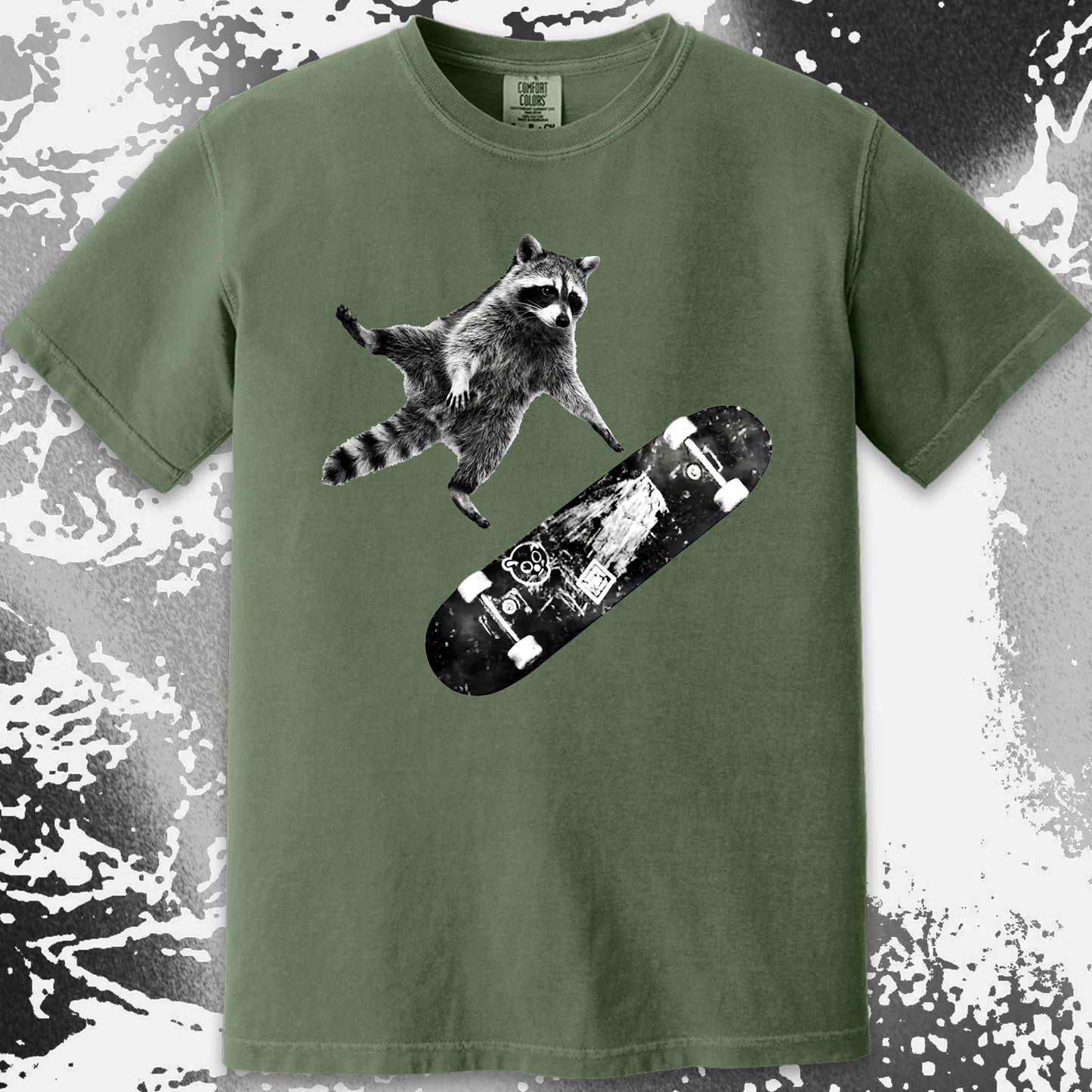 Skateboarding Raccoon Shirt – Mid Air Chaos Tee