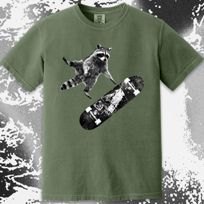 Skateboarding Raccoon Shirt – Mid Air Chaos Tee