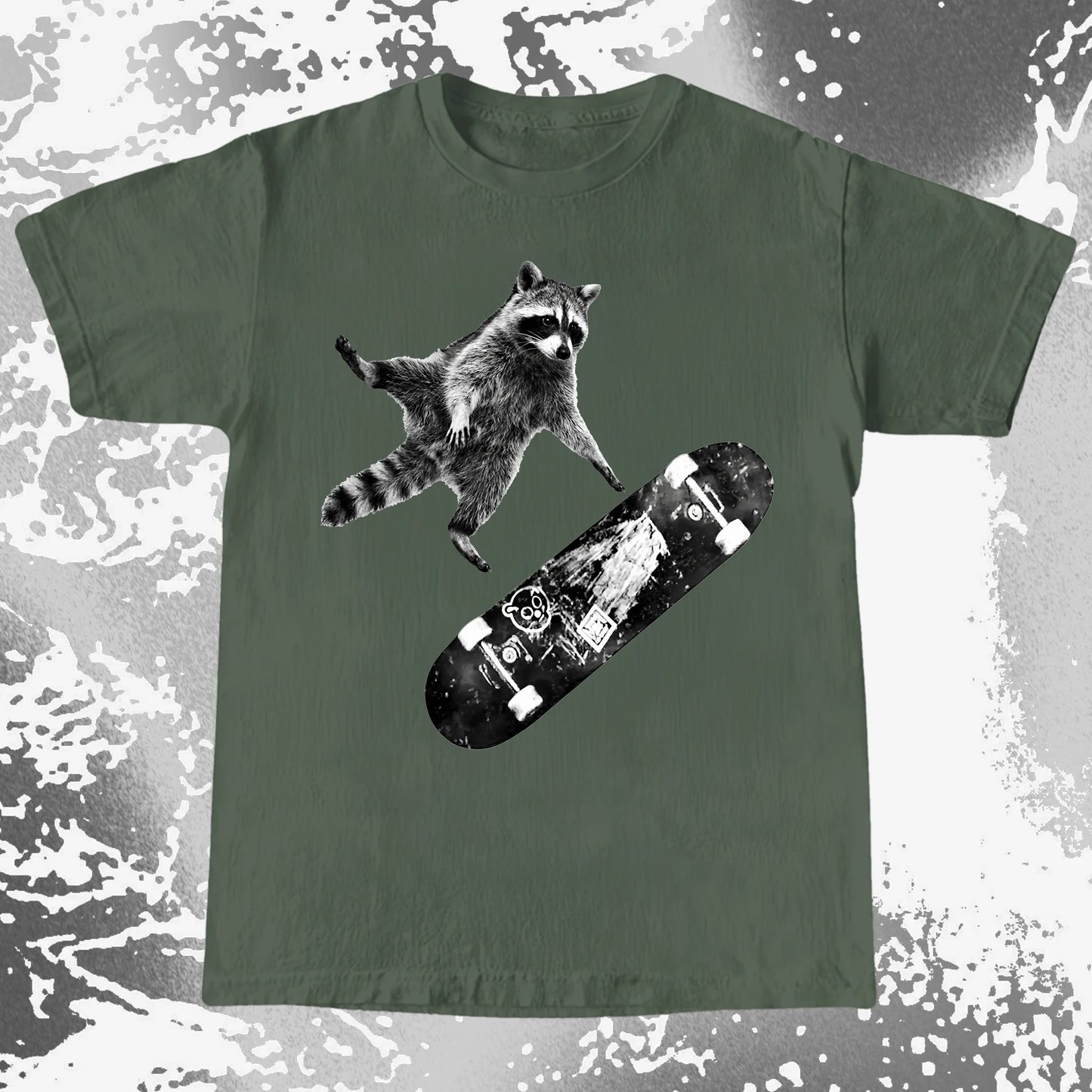 Skateboarding Raccoon Shirt – Mid Air Chaos Tee