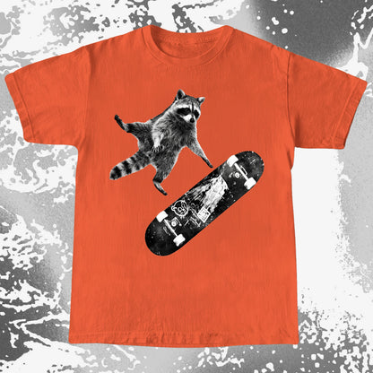 Skateboarding Raccoon Shirt – Mid Air Chaos Tee