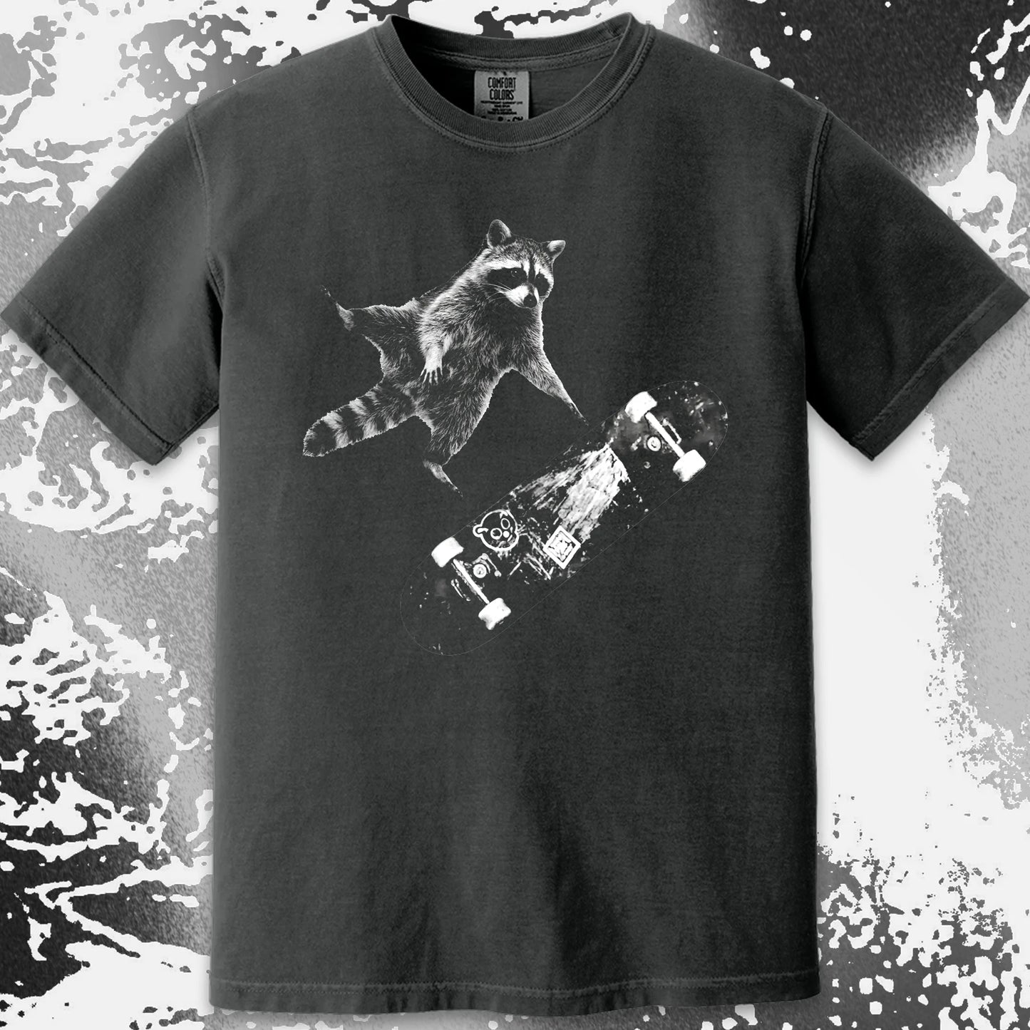 Skateboarding Raccoon Shirt – Mid Air Chaos Tee