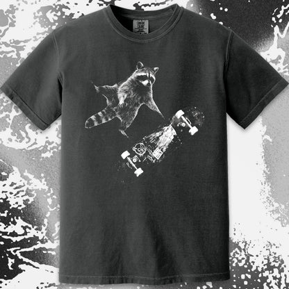 Skateboarding Raccoon Shirt – Mid Air Chaos Tee