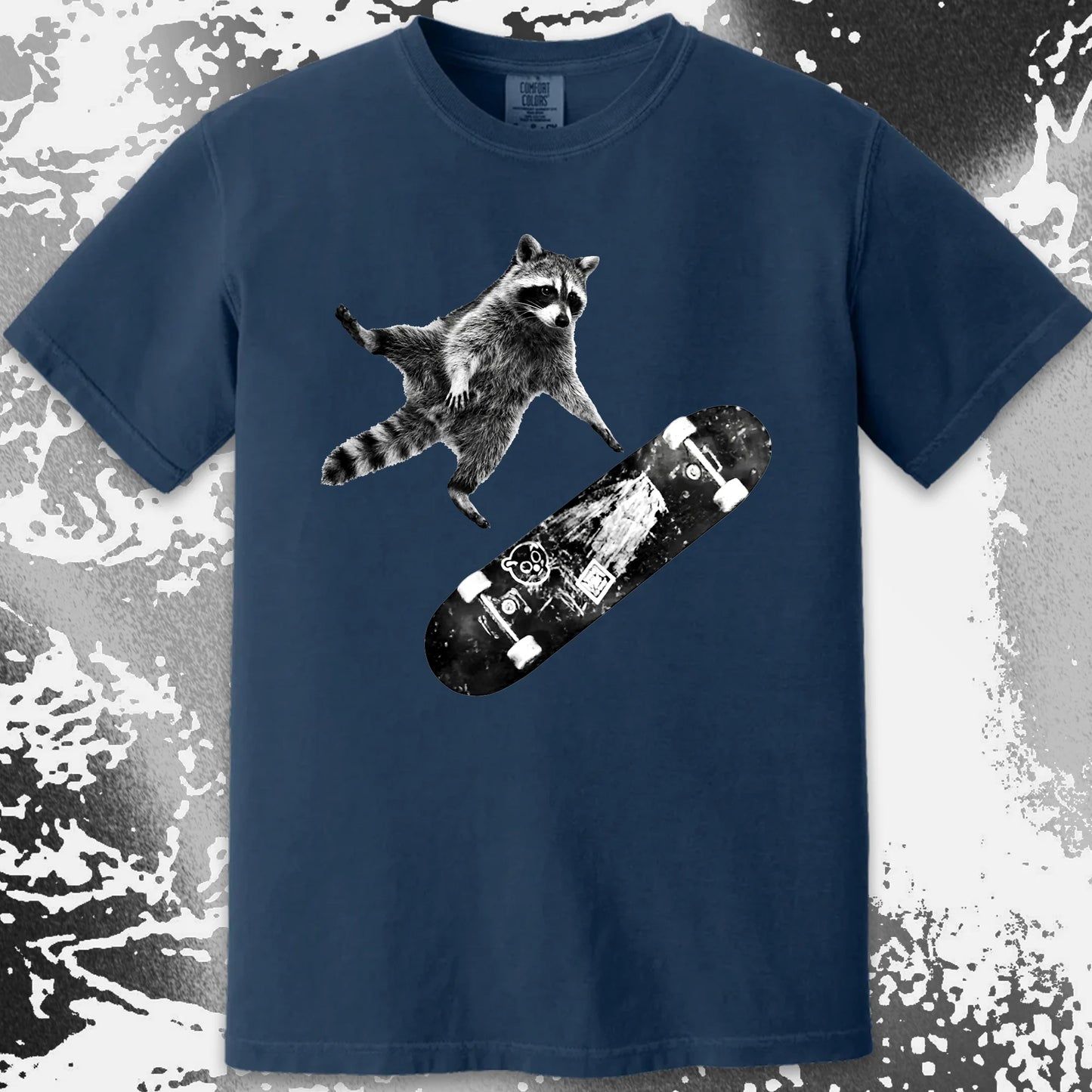 Skateboarding Raccoon Shirt – Mid Air Chaos Tee