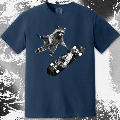 Skateboarding Raccoon Shirt – Mid Air Chaos Tee