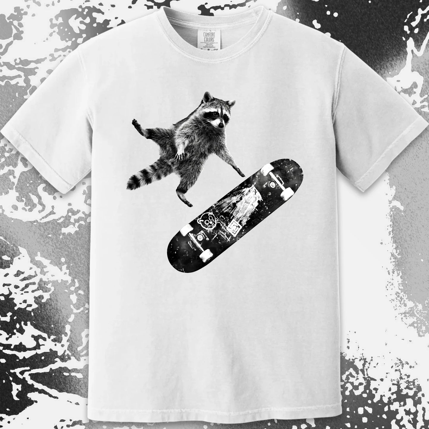 Skateboarding Raccoon Shirt – Mid Air Chaos Tee