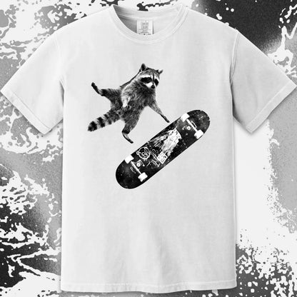 Skateboarding Raccoon Shirt – Mid Air Chaos Tee
