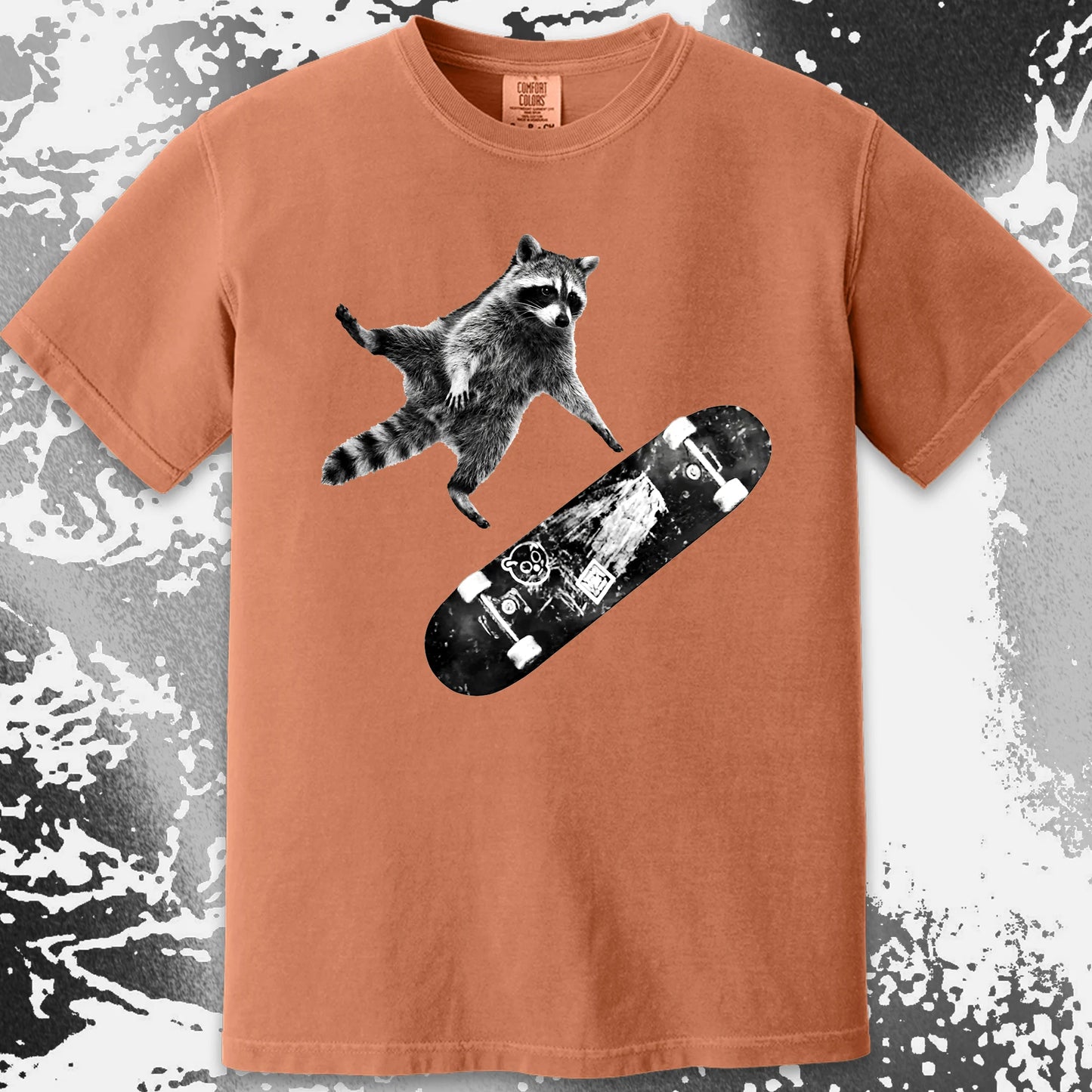 Skateboarding Raccoon Shirt – Mid Air Chaos Tee