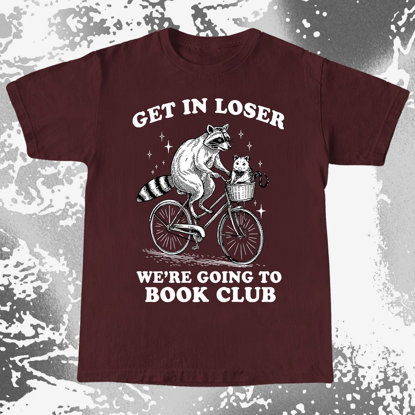 Funny Raccoon Opossum Get In Loser Book Club Shirt