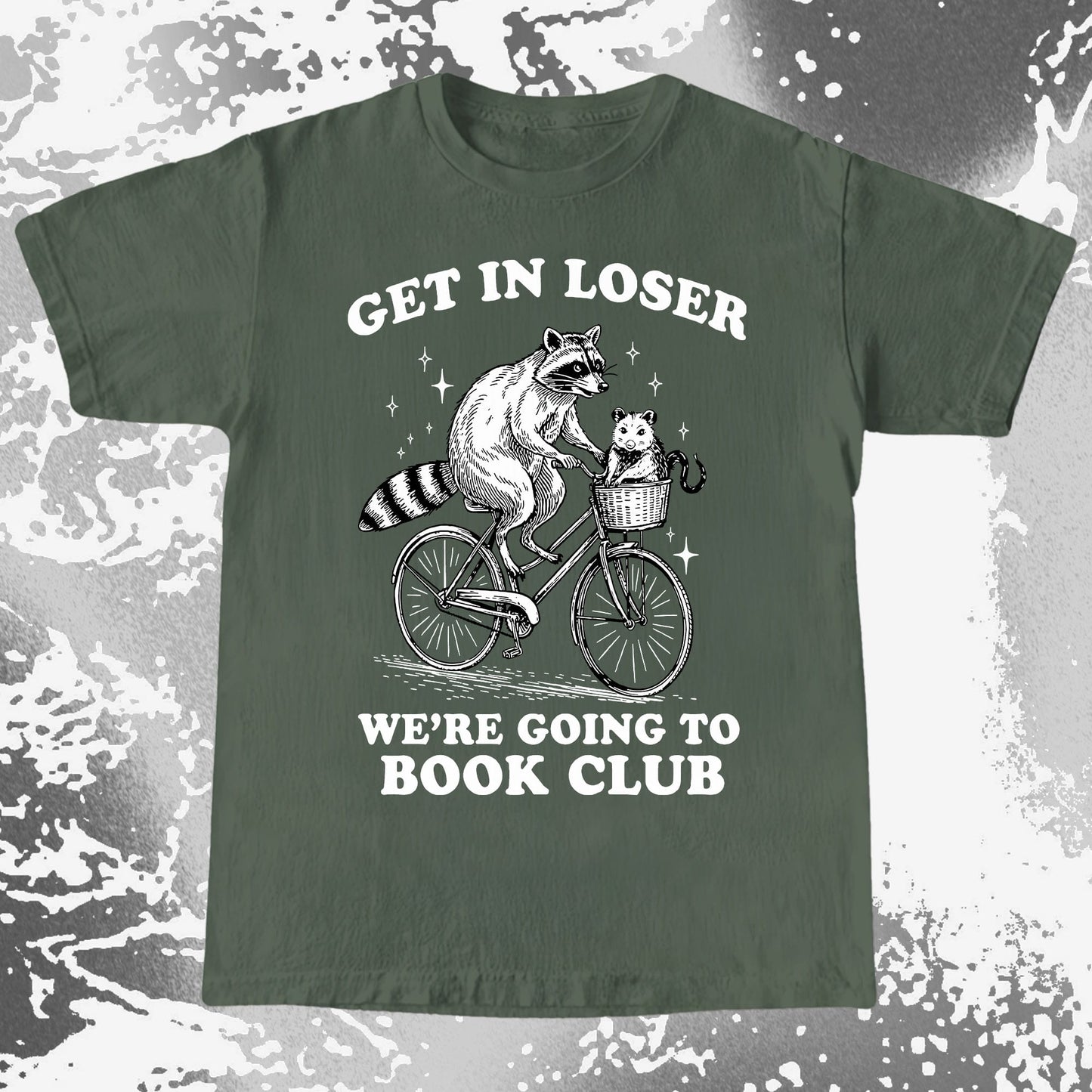 Funny Raccoon Opossum Get In Loser Book Club Shirt