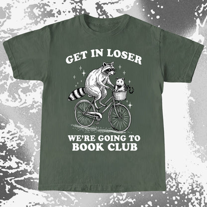 Funny Raccoon Opossum Get In Loser Book Club Shirt