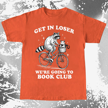 Funny Raccoon Opossum Get In Loser Book Club Shirt