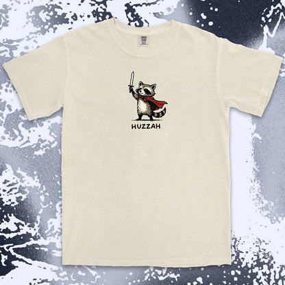 huzzah raccoon shirt funny medieval raccoon hero tee