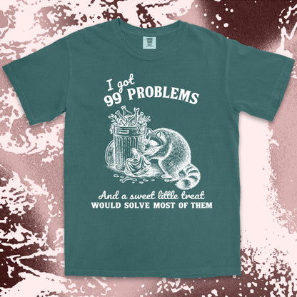 99 problems raccoon comfort colors t-shirt digging trash for snacks