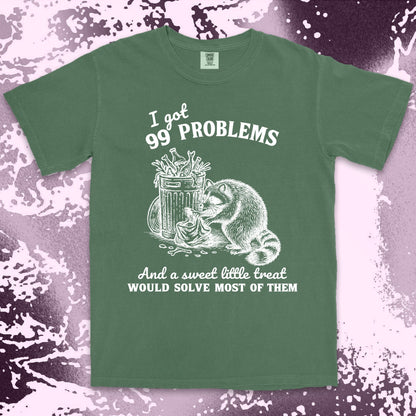 99 problems raccoon comfort colors t-shirt digging trash for snacks