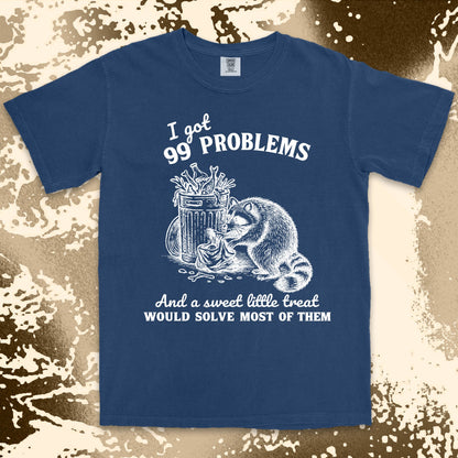 99 problems raccoon comfort colors t-shirt digging trash for snacks