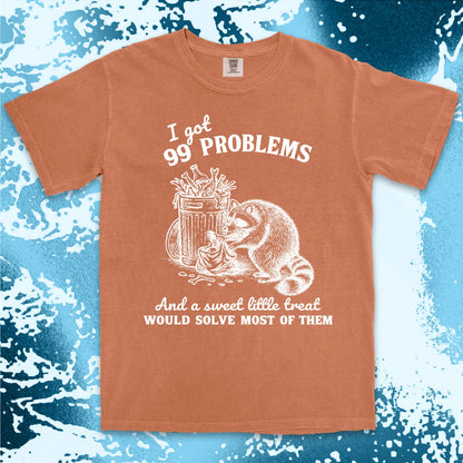 99 problems raccoon comfort colors t-shirt digging trash for snacks