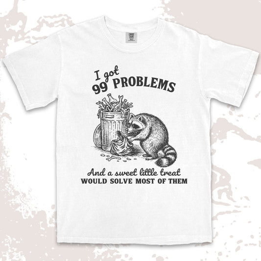 99 problems raccoon comfort colors t-shirt digging trash for snacks