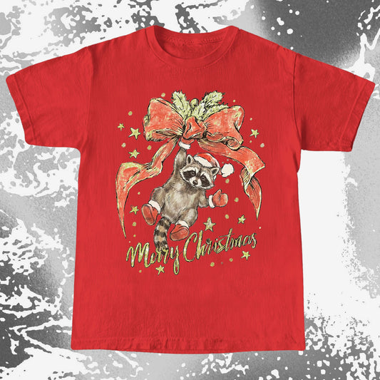 Merry Christmas Raccoon Hanging Bow Shirt