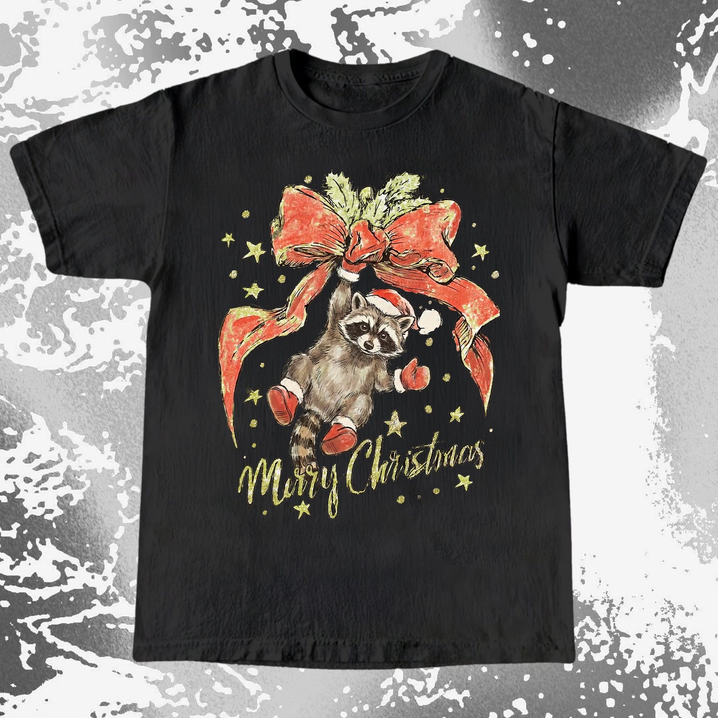 Merry Christmas Raccoon Hanging Bow Shirt
