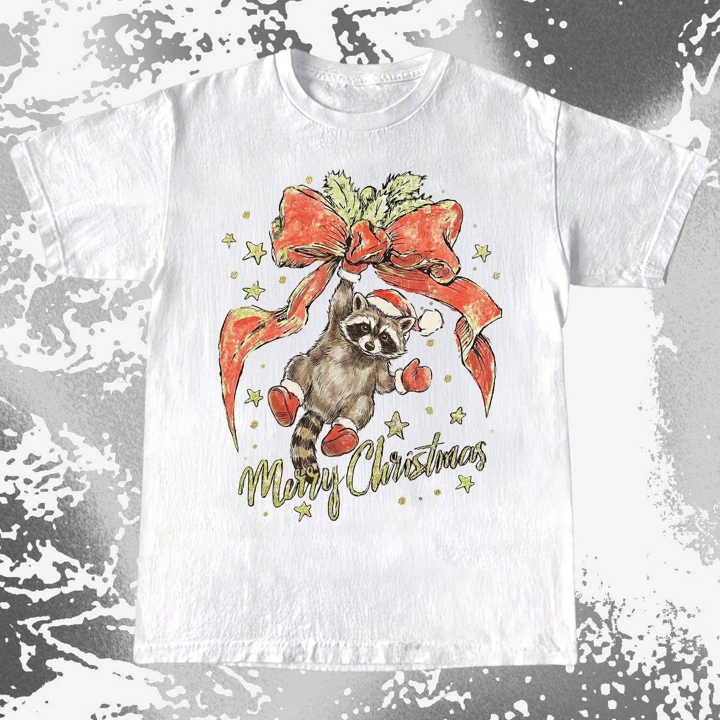 Merry Christmas Raccoon Hanging Bow Shirt