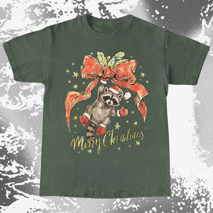 Merry Christmas Raccoon Hanging Bow Shirt