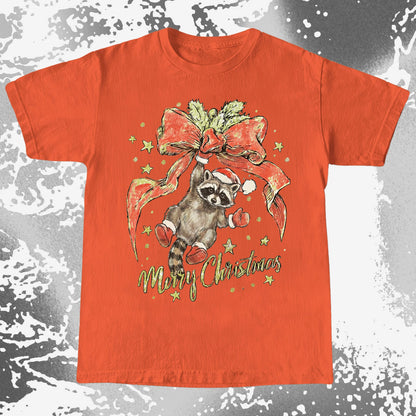 Merry Christmas Raccoon Hanging Bow Shirt